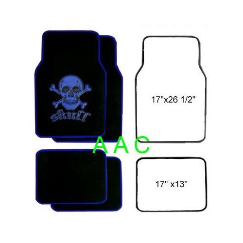 Blue Skull Crossbones Carpet 4 Piece Car Truck SUV Floor Matsblue 