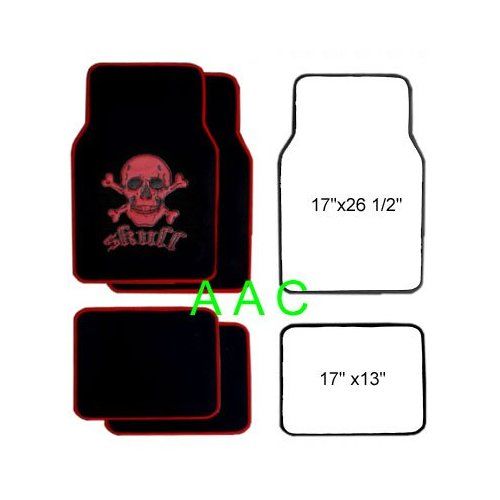 Red Skull Crossbones Carpet 4 Piece Car Truck SUV Floor Mats