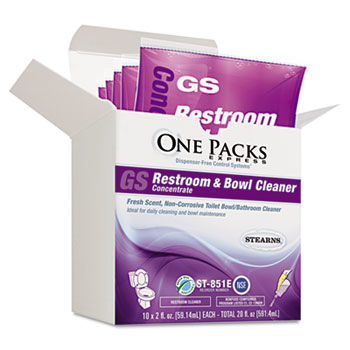 Stearns ST0851EST - Restroom & Bowl Cleaner Concentrate, 2 oz. Packets, 10/Boxstearns 