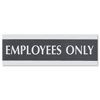 Headline Sign 4760 - Century Series Office Sign, Employees Only, 9 x 1/2 x 3, Black/Silver