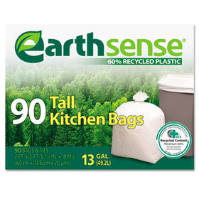 Earthsense GES6K90 - Recycled Can Liners, 13gal, .8 mil, 23.5 x 29.75, White, 90 Bags/Box