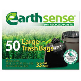 Earthsense GES6TL50 - Recycled Can Liners, 33 gal, . 9 mil, 32.5 x 40, Black, 50 Bags/Box