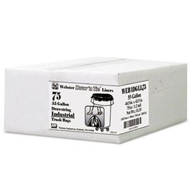 Draw 'n Tie WEB1DGLL75 - Heavy-Duty Drawstring Trash Bags, 55 gal, 1.2 mil, Black, 75/Cartondraw 