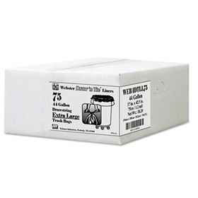 Draw 'n Tie WEB1DTLL75 - Heavy-Duty Drawstring Trash Bags, 44 gal, 1.2 mil, 37 x 42.5, Black, 75/Carton