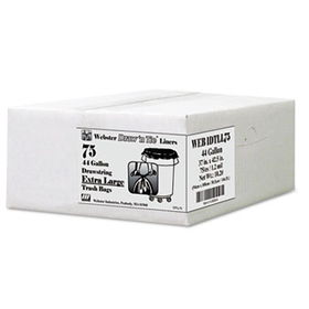 Draw 'n Tie WEB1DTLL75 - Heavy-Duty Drawstring Trash Bags, 44 gal, 1.2 mil, 37 x 42.5, Black, 75/Cartondraw 