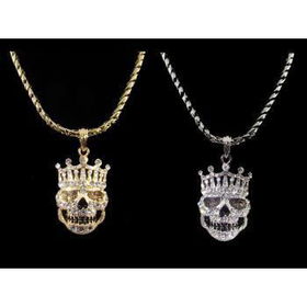 Crowned Skull Necklace and Pendant | Rhodium Case Pack 1