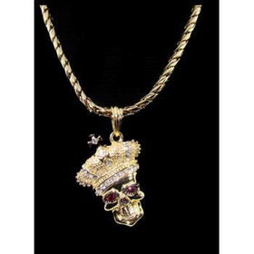 Red Eyed Skull Necklace and Pendant | Gold Case Pack 1