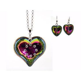 Acrylic Heart Necklace & Earring Set | Vitrail Med Case Pack 1