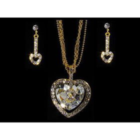 Crystal Heart Neck and Ear Set | Clear Case Pack 1crystal 