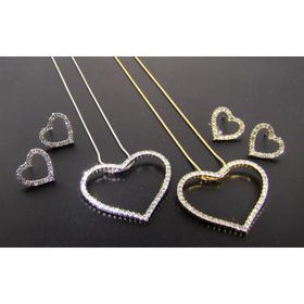 Rhinestone Heart Necklace and Earring Set Case Pack 3