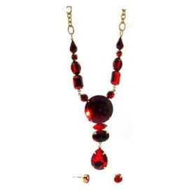 Multi Stone Shaped Neckalce and Earring Set | Red Case Pack 3