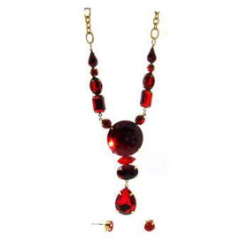 Multi Stone Shaped Neckalce and Earring Set | Red Case Pack 3multi 