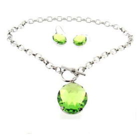 Oval Pendant and Earring Set | Silver and Lime Case Pack 3oval 