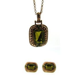 Vintage Emerald Cut Necklace & Earring Sets Green Case Pack 3