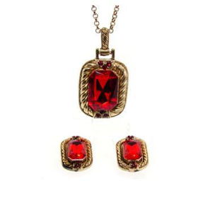 Vintage Emerald Cut Necklace & Earring Sets | Red Case Pack 3