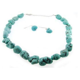 Genuine Turquoise Stone Necklace and Earring Set Case Pack 1