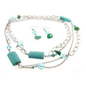 Multi Strand Genuine Turquoise Necklace & Earring Case Pack 1