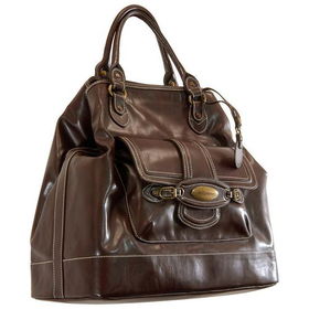Women's Dual Handle Brown Synthetic Leather Satchel
