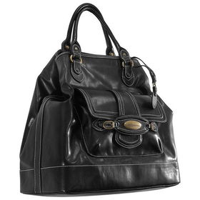 Women's Dual Handle Black Synthetic Leather Satchel