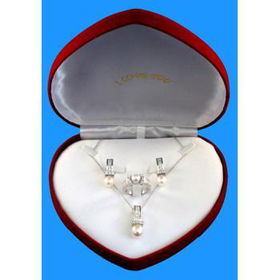 Lovely Gift Pearl Set, Ring, Necklace, Earrings Case Pack 1