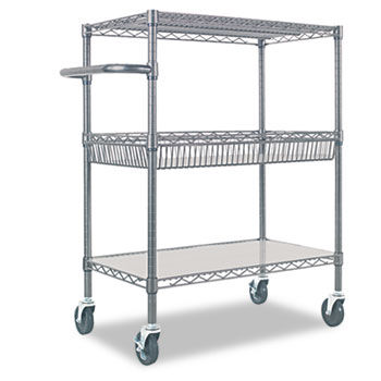 Alera SW543018BA - Three-Tier Wire Rolling Cart, 30w x 18d x 40h, Black Anthracite