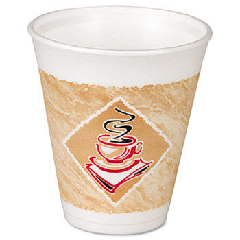 Dart 8X8G - Foam Hot/Cold Cups, 8 oz, White w/Brown & Green, 1000/Carton