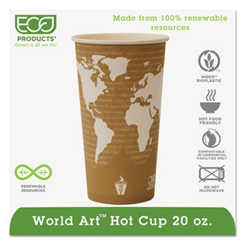 Eco-Products EPBHC20WA - World Art Renewable Resource Compostable Hot Drink Cups, 20 oz, Tan, 1000/Cartoneco 