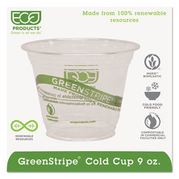 Eco-Products EPCC9SGS - GreenStripe Renewable Resource Compostable Cold Drink Cups, 9 oz., Clr, 1000/Ctn