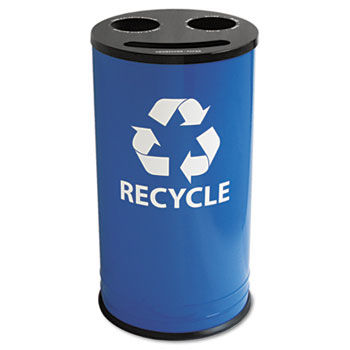 Ex-Cell RC15283RBL - Round Three-Compartment Recycling Container, Steel, 14 gal, Blue/Black
