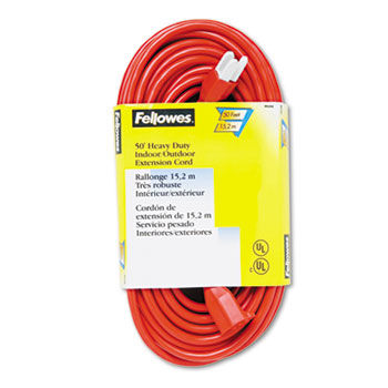 Indoor/Outdoor Heavy-Duty 3-Prong Plug Extension Cord, 1-Outlet, 50ft, Orangefellowes 