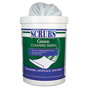 SCRUBS 91828 - Cleaning Wipes, 6 x 10-1/2, Green, 90/Container