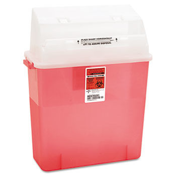 Medline MDS705203H - Sharps Container for Patient Room, Plastic, 3 Gallon, Rectangular, Redmedline 