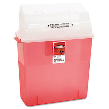 Medline MDS705203H - Sharps Container for Patient Room, Plastic, 3 Gallon, Rectangular, Red