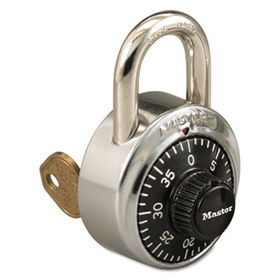 Master Lock 1525 - Combination Stainless Steel Padlock w/Key Cylinder, 1-7/8 Wide, Black/Silver
