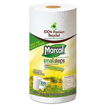 Marcal Small Steps 6210 - 100% Premium Recycled Mega Roll Paper Towel, White, 210 Sheets/Roll, 12/Cartonmarcal 