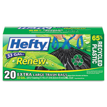 Hefty E48729 - Renew Recycled Kitchen & Trash Bags, 33 gal.,1.1 mil, 24 x 27 1/4, Black, 20/Box