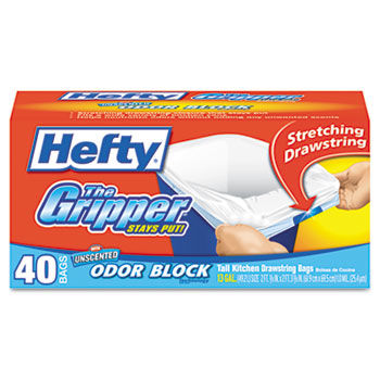 Hefty E82849 - The Gripper Tall Kitchen Bags, Drawstring, 13 gal, .9mil, White, 40/Box