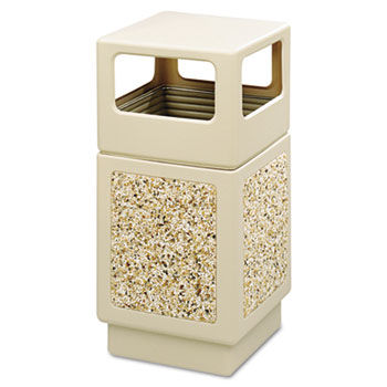 Safco 9472TN - Canmeleon Side-Open Receptacle, Square, Aggregate/Polyethylene, 38 gal, Tansafco 
