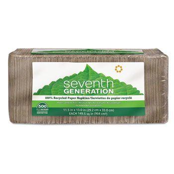 Seventh Generation 13705 - 100% Recycled Napkins, One-Ply Luncheon Napkins, 11-1/2 x 13, Natural, 500/Packseventh 