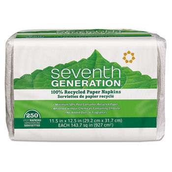 Seventh Generation 13713 - 100% Recycled Single-Ply Luncheon Napkins, 11-1/2 x 12-1/2, White, 250/Packseventh 