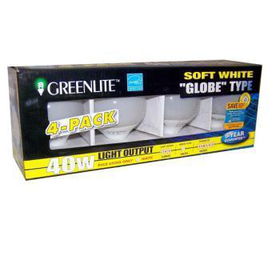 Greenlite 4 Pack 9 Watt Globe CFL Soft White Light Case Pack 8greenlite 