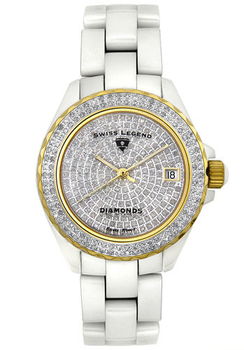 Women's Diamonds White High Tech Ceramic Yellow Gold Tone Accent Bezelwomen 