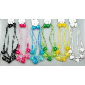 3 Line Acrylic Heart Bead Necklace and Earring Set Case Pack 12
