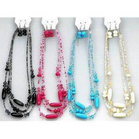 3 Line Acrylic Long Grain Necklace Set Case Pack 12