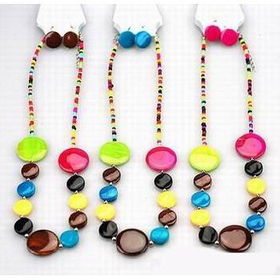 27" Shell+Acrylic Round w/Multi-Color Necklace Set Case Pack 12