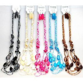 30" Acrylic Tied Oval Seed Necklace Set Case Pack 12