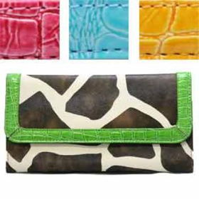 Giraffe Wallet with colorful trim. Faux Case Pack 15