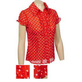 Ladies Sheer Polk-a-Dot Blouse w/Ruffle Collar Case Pack 6ladies 