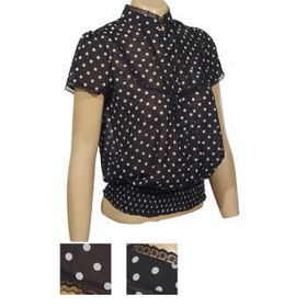 Ladies Sheer Polk-a-Dot Blouse w/Lace Collar Case Pack 6ladies 