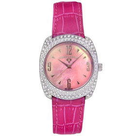 Women's vevey ladies large pink leather and crystal watch Stainless Steelwomen 